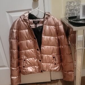 Victoria's Secret Women's Shiny Rose Gold Puffer Jacket.  Size Small.